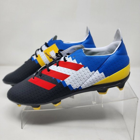 Adidas Soccer Cleats Youth Mens 4 Blue Red Gamemode Lego Spell Out Logo Shoes - Picture 2 of 7